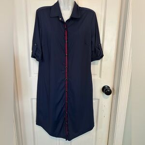 J McLaughlin Womens Navy Blue Shirt Dress Short Sleeve Snap Button Size Small